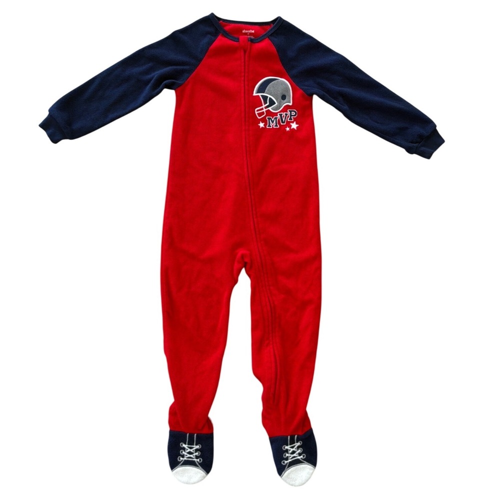 Absorba Kids Red Navy Blue Fleece Football MVP Footed Pajamas 4T‎ RN130323